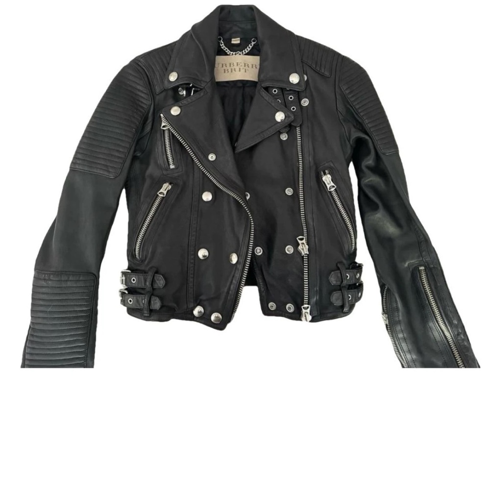 Burberry Loseley Black Moto Biker Leather Jacket Size IT 36 US 2